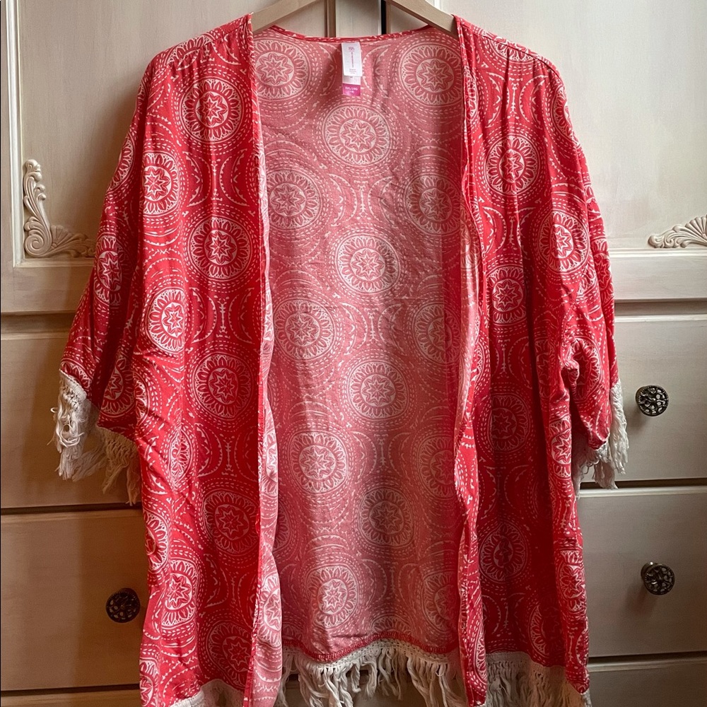 Coral-colored T-shirt shawl